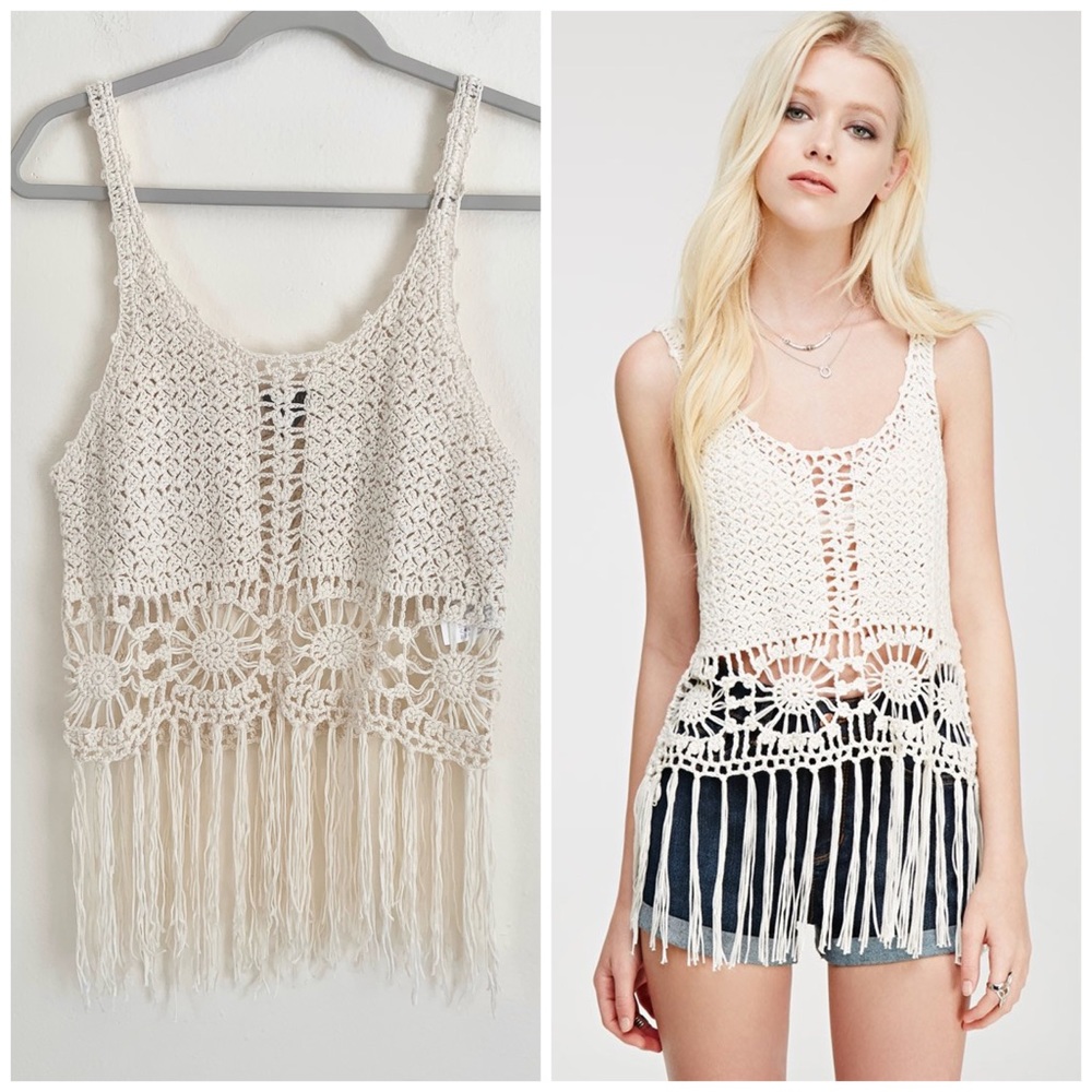 Forever 21 Sunburst Crochet Fringe Tank Top